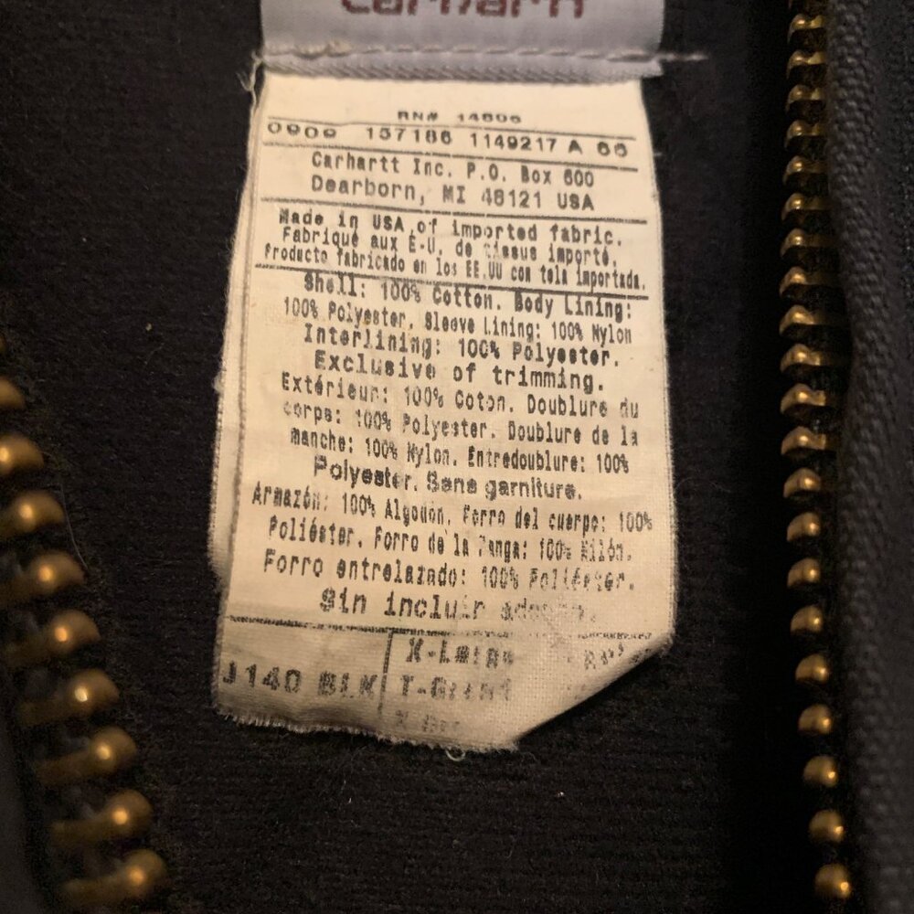 VTG 90s CARHARTT Jacket Duck Chore Quilted Black Pipeline Embroidery Size XL USA - Picture 13 of 16